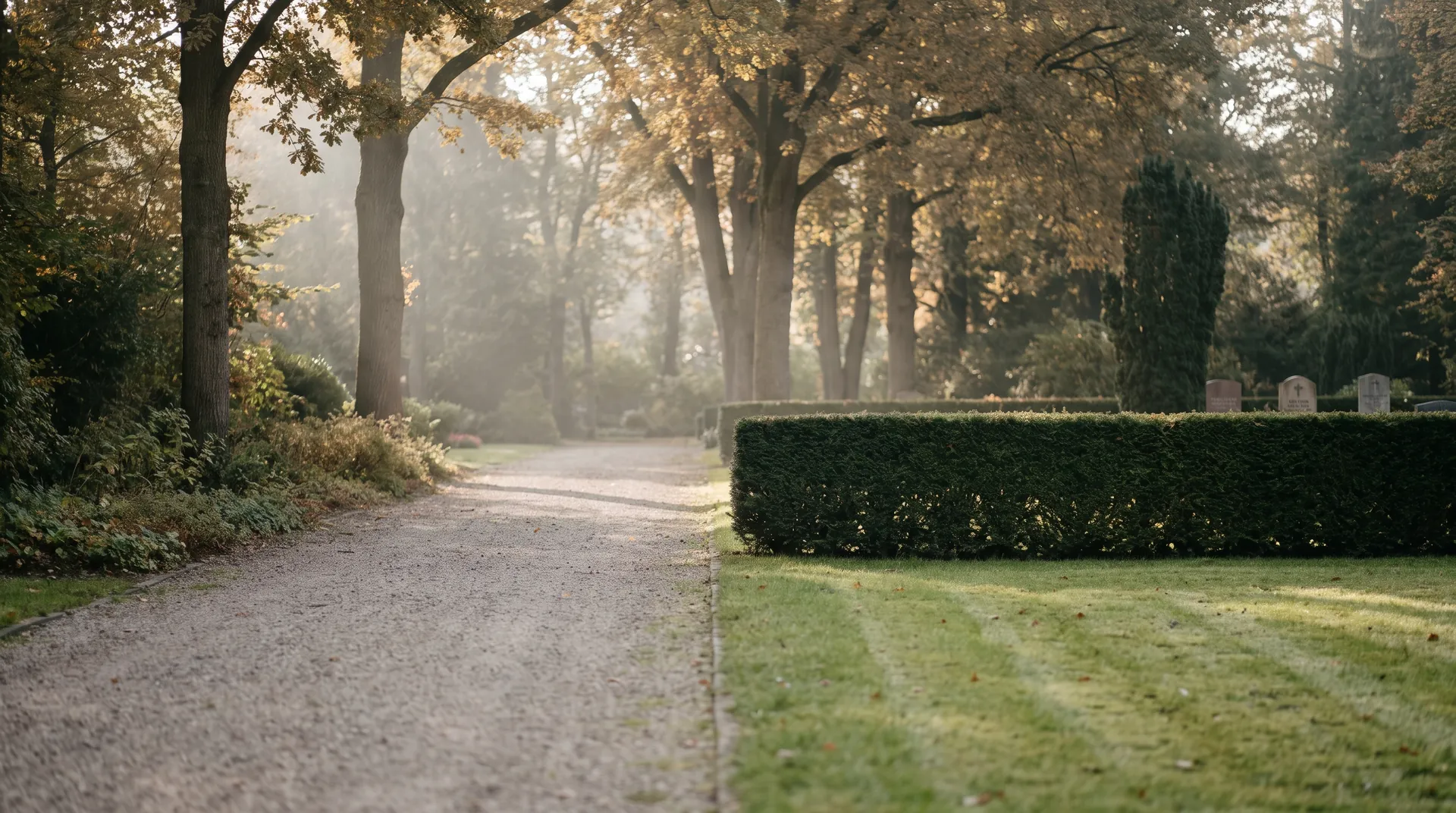 Gepflegter Friedhofsweg im Herbstlicht